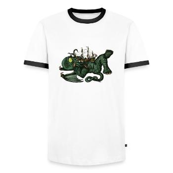 Batavia Cthulhu - Men's Ringer Shirt - white/black - Front - AI Model Female 172 light (172cm) & AI Model Male 178 dark (178cm)