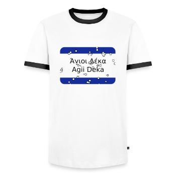 mg agii deka - Men's Ringer Shirt - white/black - Front - AI Model Female 172 light (172cm) & AI Model Male 178 dark (178cm)