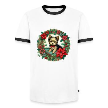 Christmas Yorkie - Men's Ringer Shirt - white/black - Front - AI Model Female 172 light (172cm) & AI Model Male 178 dark (178cm)