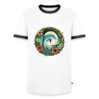 Delfin - Männer Kontrast-T-Shirt - Weiß/Schwarz - Vorne - AI Model Female 172 light (172cm) & AI Model Male 178 dark (178cm)