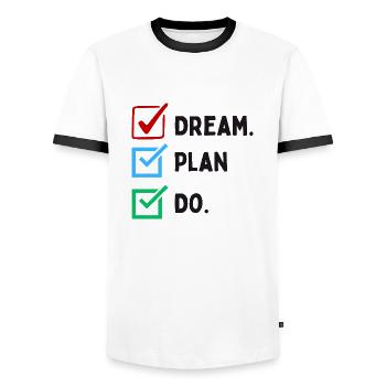 Dream Plan Do Checklist Design Black White - Men's Ringer Shirt - white/black - Front - AI Model Female 172 light (172cm) & AI Model Male 178 dark (178cm)