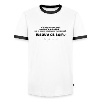 Romeo (The True Beauty) - Men's Ringer Shirt - white/black - Front - AI Model Female 172 light (172cm) & AI Model Male 178 dark (178cm)