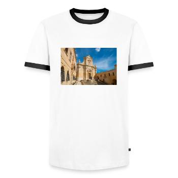 Gozo Cathedral of the Assumption Malta - Men's Ringer Shirt - white/black - Front - AI Model Female 172 light (172cm) & AI Model Male 178 dark (178cm)