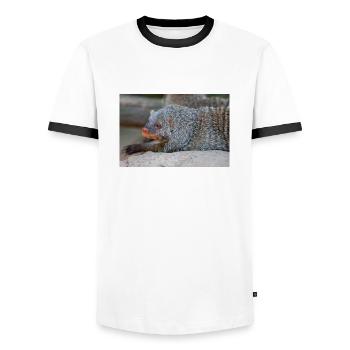 Gebänderte Manguste oder Zebramanguste Zebramanguste - Männer Kontrast-T-Shirt - Weiß/Schwarz - Vorne - AI Model Female 172 light (172cm) & AI Model Male 178 dark (178cm)
