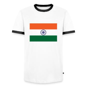 India - Men's Ringer Shirt - white/black - Front - AI Model Female 172 light (172cm) & AI Model Male 178 dark (178cm)