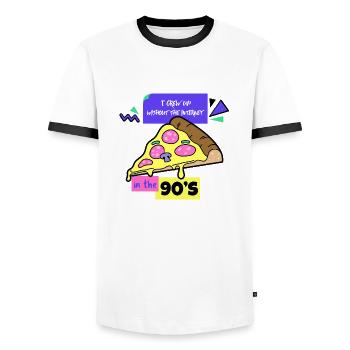 J’ai grandi sans Internet dans les années 90 - T-shirt contrasté Homme - blanc/noir - Devant - AI Model Female 172 light (172cm) & AI Model Male 178 dark (178cm)