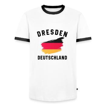Drapeau de l’Allemagne - Coup de pinceau artistique-D - T-shirt contrasté Homme - blanc/noir - Devant - AI Model Female 172 light (172cm) & AI Model Male 178 dark (178cm)