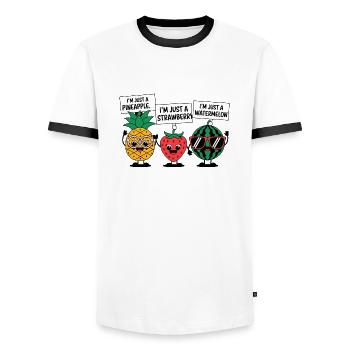 Je ne suis qu’un fruit - T-shirt contrasté Homme - blanc/noir - Devant - AI Model Female 172 light (172cm) & AI Model Male 178 dark (178cm)