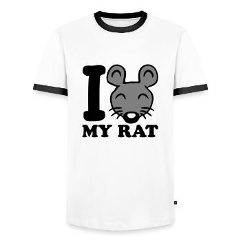 I Love My Rat Text Saying Mouse Cute Little Rat - Men's Ringer Shirt - white/black - Front - AI Model Female 172 light (172cm) & AI Model Male 178 dark (178cm)