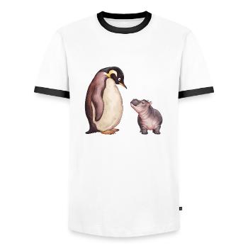 Pinguin und Nilpferd Freundschaft - Männer Kontrast-T-Shirt - Weiß/Schwarz - Vorne - AI Model Female 172 light (172cm) & AI Model Male 178 dark (178cm)