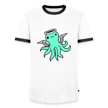 Octopus Angel Wings Halo Flying Octopus - Men's Ringer Shirt - white/black - Front - AI Model Female 172 light (172cm) & AI Model Male 178 dark (178cm)