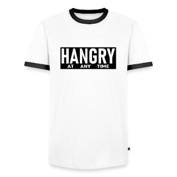 Hangry At Any Time black - Men's Ringer Shirt - white/black - Front - AI Model Female 172 light (172cm) & AI Model Male 178 dark (178cm)