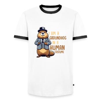 Je suis une marmotte dans un animal rongeur costumé - T-shirt contrasté Homme - blanc/noir - Devant - AI Model Female 172 light (172cm) & AI Model Male 178 dark (178cm)
