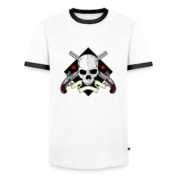 Skull mit Waffen - Männer Kontrast-T-Shirt - Weiß/Schwarz - Vorne - AI Model Female 172 light (172cm) & AI Model Male 178 dark (178cm)