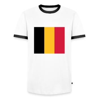 Nationalflagge von Belgien - Männer Kontrast-T-Shirt - Weiß/Schwarz - Vorne - AI Model Female 172 light (172cm) & AI Model Male 178 dark (178cm)