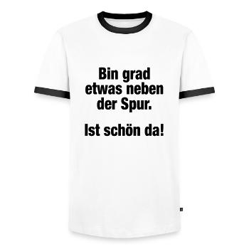 Bin grad etwas neben der Spur (Spruch) - Männer Kontrast-T-Shirt - Weiß/Schwarz - Vorne - AI Model Female 172 light (172cm) & AI Model Male 178 dark (178cm)