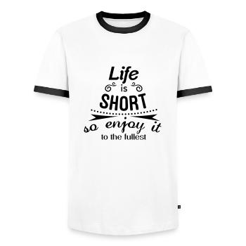 Life is short so enjoy it to the fullest - Männer Kontrast-T-Shirt - Weiß/Schwarz - Vorne - AI Model Female 172 light (172cm) & AI Model Male 178 dark (178cm)