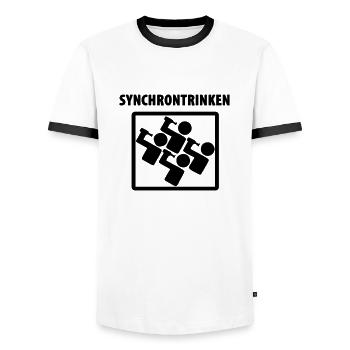 Synchrontrinken - Männer Kontrast-T-Shirt - Weiß/Schwarz - Vorne - AI Model Female 172 light (172cm) & AI Model Male 178 dark (178cm)