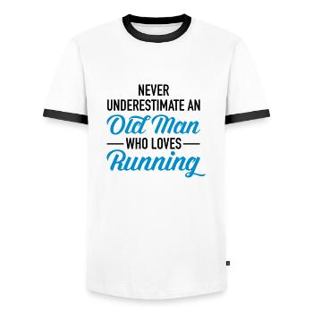 Never Underestimate An Old Man Who Loves Running - T-shirt contrasté Homme - blanc/noir - Devant - AI Model Female 172 light (172cm) & AI Model Male 178 dark (178cm)