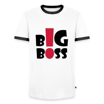 big_boss_2c - Men's Ringer Shirt - white/black - Front - AI Model Female 172 light (172cm) & AI Model Male 178 dark (178cm)