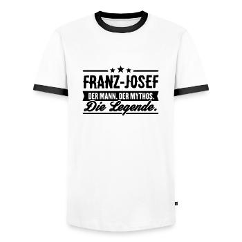 Man Myth Legend Franz-Josef - Men's Ringer Shirt - white/black - Front - AI Model Female 172 light (172cm) & AI Model Male 178 dark (178cm)