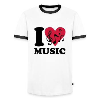 I love Music - Männer Kontrast-T-Shirt - Weiß/Schwarz - Vorne - AI Model Female 172 light (172cm) & AI Model Male 178 dark (178cm)