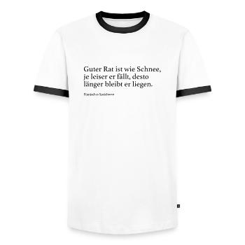 Guter Rat ist wie Schnee, je leiser er fällt, des - Männer Kontrast-T-Shirt - Weiß/Schwarz - Vorne - AI Model Female 172 light (172cm) & AI Model Male 178 dark (178cm)