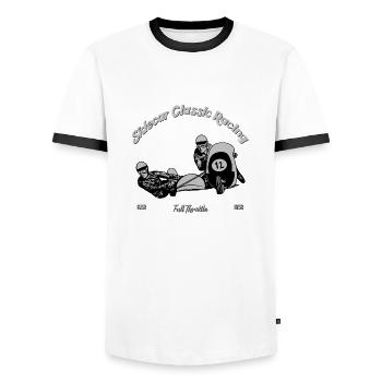 Sidecar Classic Racing - Männer Kontrast-T-Shirt - Weiß/Schwarz - Vorne - AI Model Female 172 light (172cm) & AI Model Male 178 dark (178cm)
