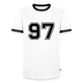 97 - Men's Ringer Shirt - white/black - Front - AI Model Female 172 light (172cm) & AI Model Male 178 dark (178cm)