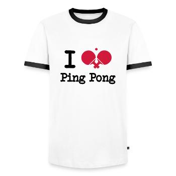 i_love_ping_pong_1__f2 - Men's Ringer Shirt - white/black - Front - AI Model Female 172 light (172cm) & AI Model Male 178 dark (178cm)