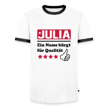 Julie - T-shirt contrasté Homme - blanc/noir - Devant - AI Model Female 172 light (172cm) & AI Model Male 178 dark (178cm)