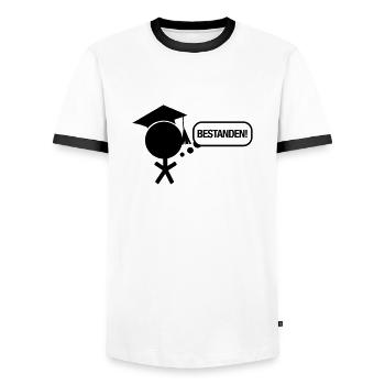 bestanden_student_f1 - Men's Ringer Shirt - white/black - Front - AI Model Female 172 light (172cm) & AI Model Male 178 dark (178cm)