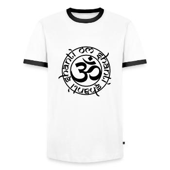 aum_om_shanti_15x15 - Männer Kontrast-T-Shirt - Weiß/Schwarz - Vorne - AI Model Female 172 light (172cm) & AI Model Male 178 dark (178cm)