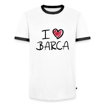 i_love_barca__f2 - Männer Kontrast-T-Shirt - Weiß/Schwarz - Vorne - AI Model Female 172 light (172cm) & AI Model Male 178 dark (178cm)