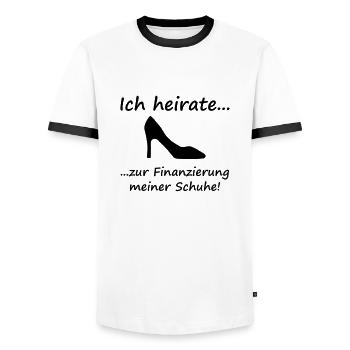 Junggesellinnenabschied: Ich heirate zur - Männer Kontrast-T-Shirt - Weiß/Schwarz - Vorne - AI Model Female 172 light (172cm) & AI Model Male 178 dark (178cm)