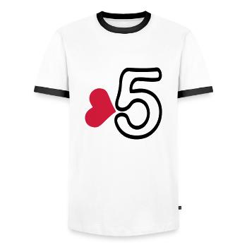 Number 5 & red heart - Men's Ringer Shirt - white/black - Front - AI Model Female 172 light (172cm) & AI Model Male 178 dark (178cm)