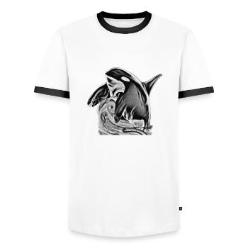 Whale - black white - Men's Ringer Shirt - white/black - Front - AI Model Female 172 light (172cm) & AI Model Male 178 dark (178cm)