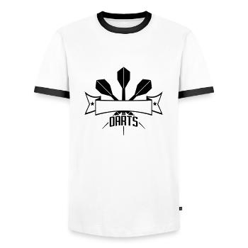 logo text play darts club club throw dart pf - Men's Ringer Shirt - white/black - Front - AI Model Female 172 light (172cm) & AI Model Male 178 dark (178cm)