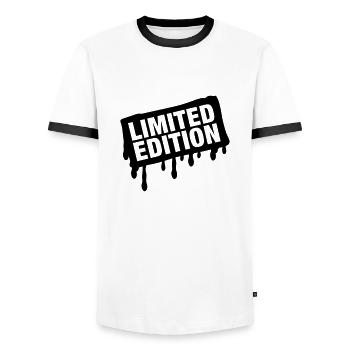limited_edition_stamp_wq1 - T-shirt contrasté Homme - blanc/noir - Devant - AI Model Female 172 light (172cm) & AI Model Male 178 dark (178cm)