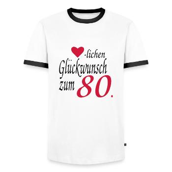 80e anniversaire - T-shirt contrasté Homme - blanc/noir - Devant - AI Model Female 172 light (172cm) & AI Model Male 178 dark (178cm)