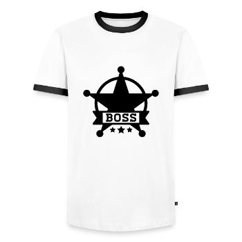 boss_stern_f1 - Men's Ringer Shirt - white/black - Front - AI Model Female 172 light (172cm) & AI Model Male 178 dark (178cm)