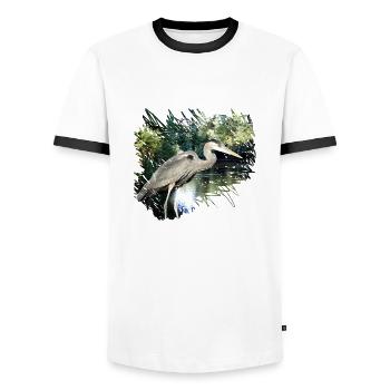 The gray heron is no longer a migratory bird - Men's Ringer Shirt - white/black - Front - AI Model Female 172 light (172cm) & AI Model Male 178 dark (178cm)
