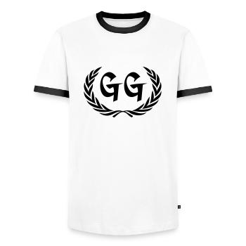 gg - Men's Ringer Shirt - white/black - Front - AI Model Female 172 light (172cm) & AI Model Male 178 dark (178cm)