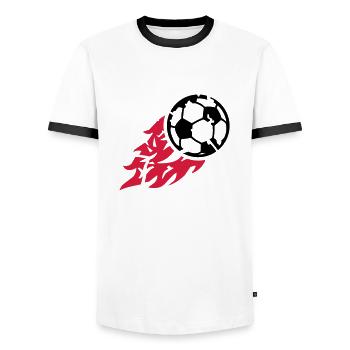 fire_soccer_ball_bx2 - Men's Ringer Shirt - white/black - Front - AI Model Female 172 light (172cm) & AI Model Male 178 dark (178cm)