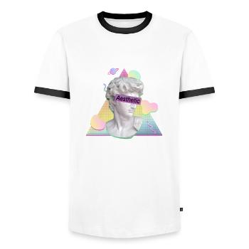 Vaporwave Aesthetic - Men's Ringer Shirt - white/black - Front - AI Model Female 172 light (172cm) & AI Model Male 178 dark (178cm)