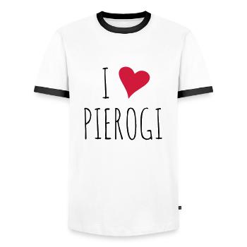 I love Pierogi | Polish food specialties - Men's Ringer Shirt - white/black - Front - AI Model Female 172 light (172cm) & AI Model Male 178 dark (178cm)