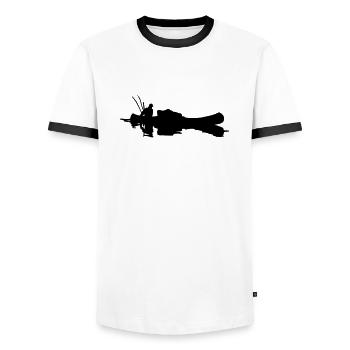 angler_im_kanu - Männer Kontrast-T-Shirt - Weiß/Schwarz - Vorne - AI Model Female 172 light (172cm) & AI Model Male 178 dark (178cm)
