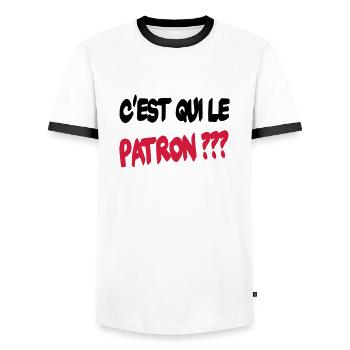 C'est qui le patron ? - T-shirt contrasté Homme - blanc/noir - Devant - AI Model Female 172 light (172cm) & AI Model Male 178 dark (178cm)
