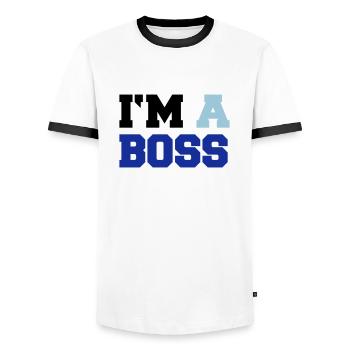 im_a_boss02 - Men's Ringer Shirt - white/black - Front - AI Model Female 172 light (172cm) & AI Model Male 178 dark (178cm)
