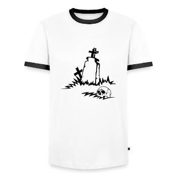 tombe croix funeste cimetiere dieu crane mort - T-shirt contrasté Homme - blanc/noir - Devant - AI Model Female 172 light (172cm) & AI Model Male 178 dark (178cm)